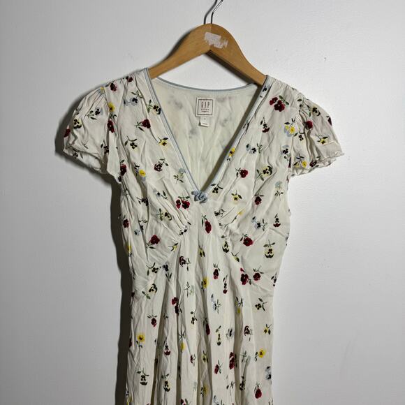Gap x DOEN Midi Dress Women 4 Cream Floral Feminine Tradwife Cottagecore Peasant - Picture 5 of 13